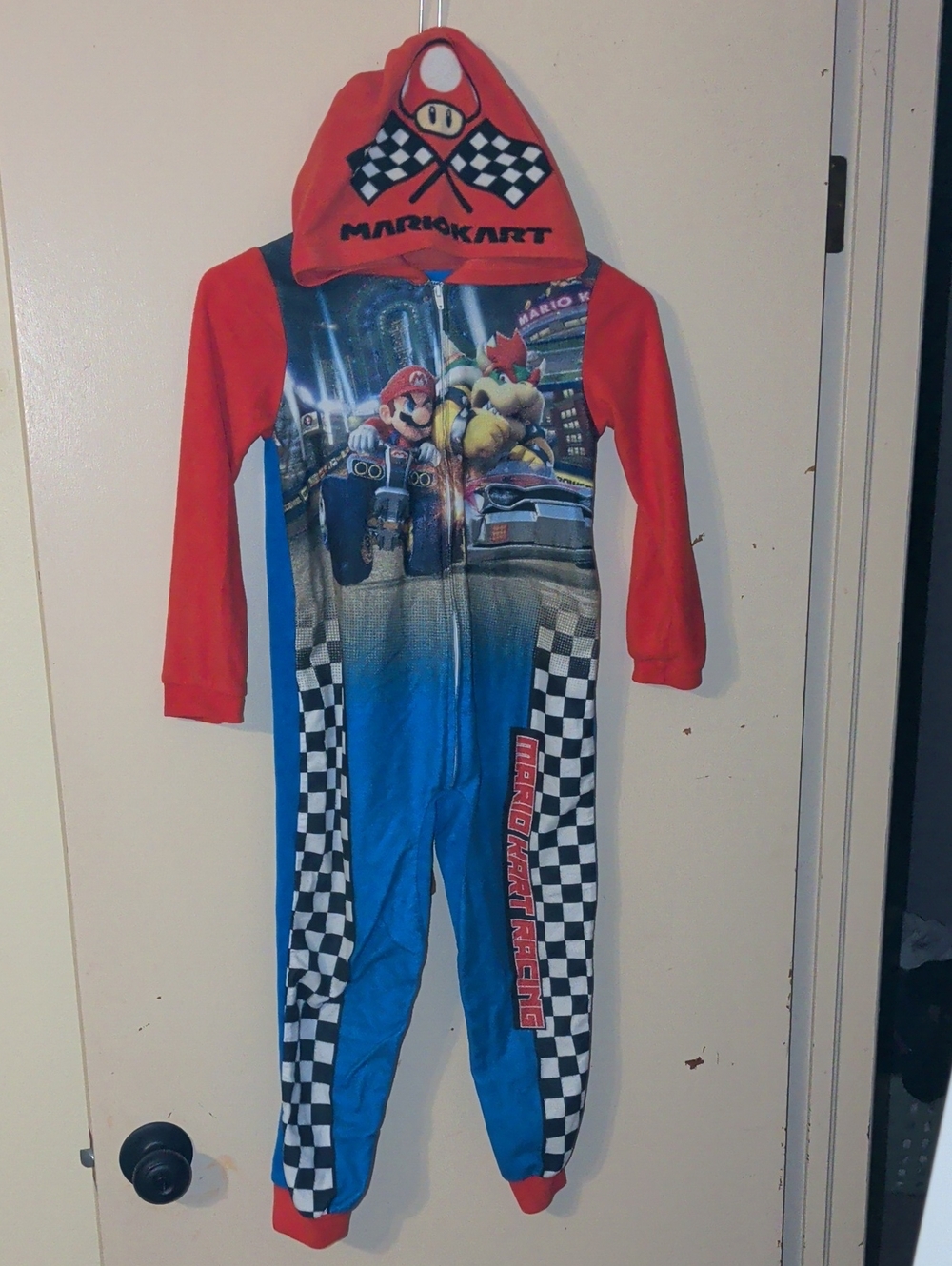 Red & Blue Hooded Racing One-Piece Footie